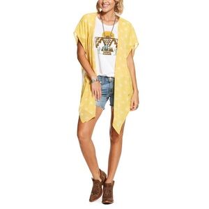Arita Yellow Bird Lace Kimono Cover Up Cardigan Size Large